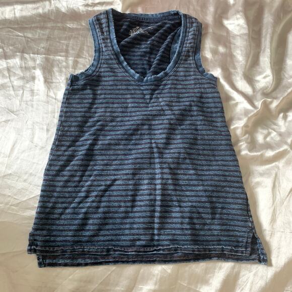 Anthropologie Pilcro XS Striped Tank Top Navy Blue Cotton Casual Distressed Knit - Picture 6 of 14